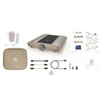 iFi Audio iDSD Valkyrie DAC and Headphone Amp with power adapter, cables, carrying case, and user manuals laid out on white background