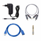 Power adapter, RCA cables, blue USB cable, and 1/4 inch adapter for iFi Audio NEO iDSD 2 Fully Balanced Desktop DAC & Headphone Amplifier