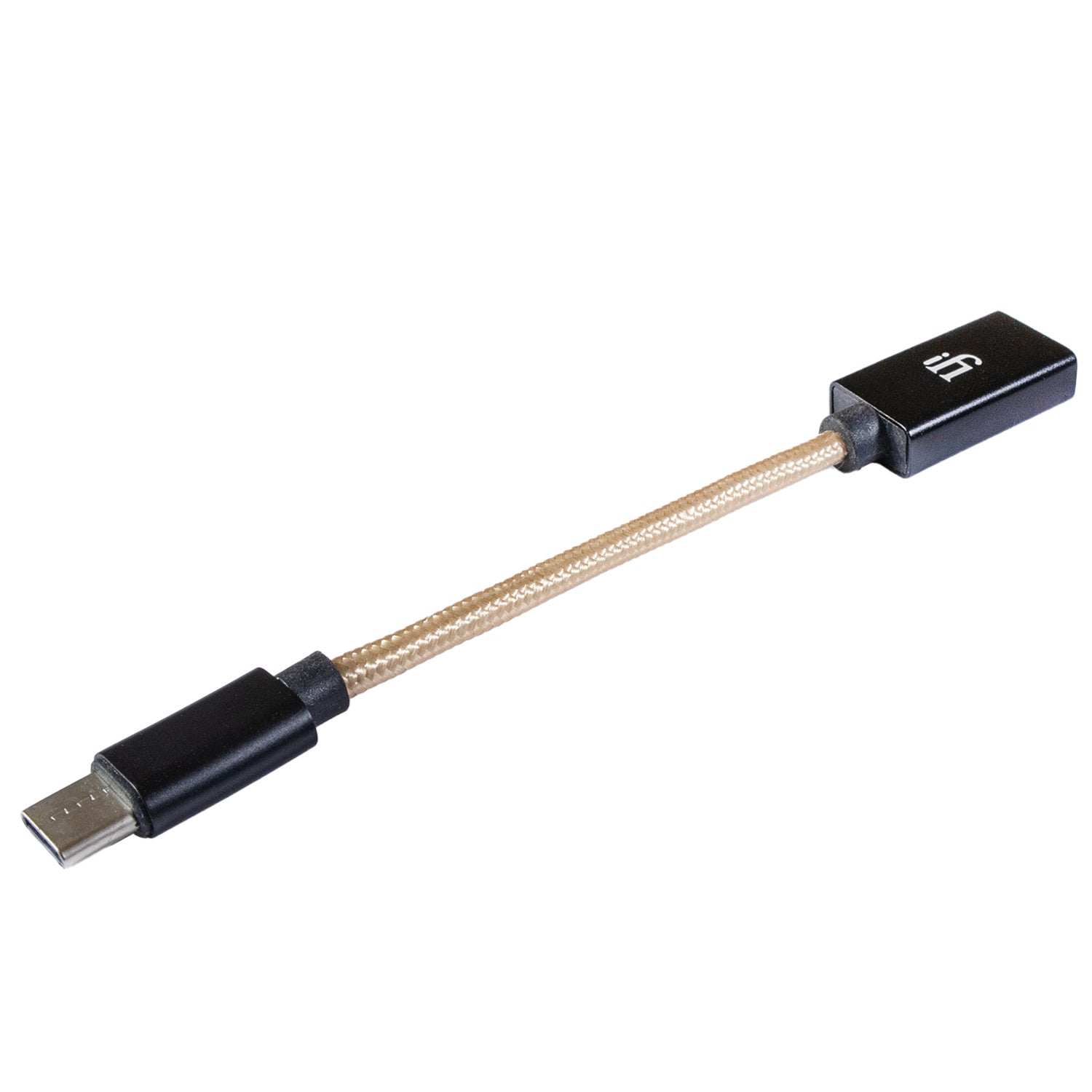 iFi Audio Audiophile On-the-Go (OTG) Cable with braided design and USB-C connector on a white background