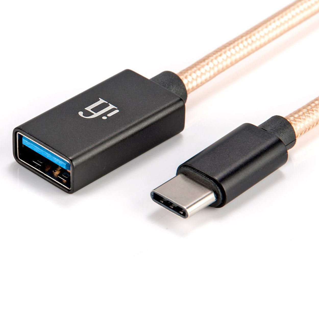 iFi Audio Audiophile On-the-Go (OTG) Cable with USB-C and USB-A connectors on a white background