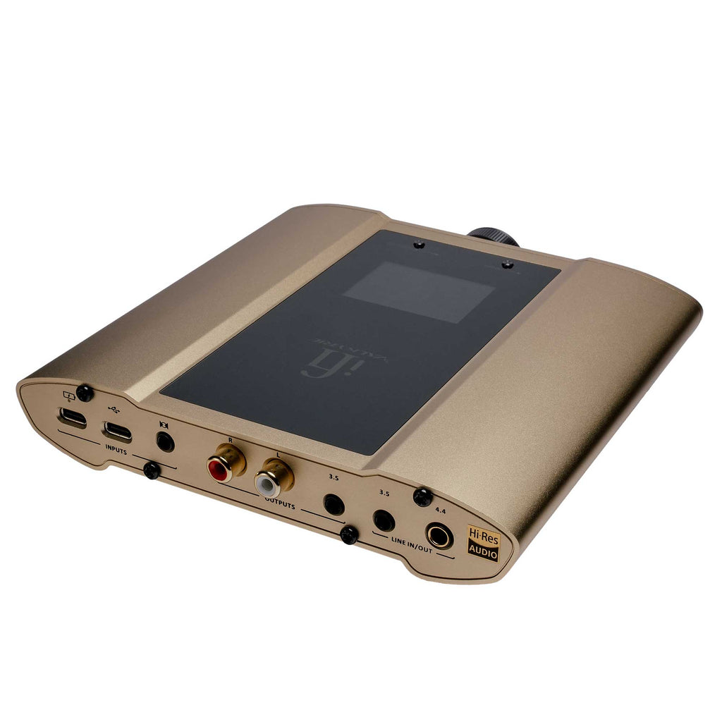 iFi Audio iDSD Valkyrie DAC and Headphone Amp in metallic finish with multiple input and output ports on white background