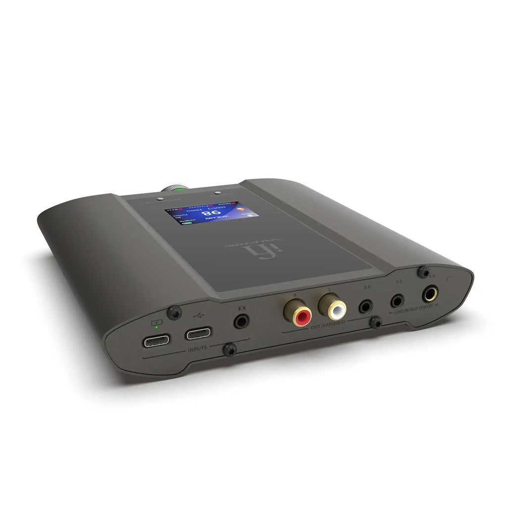 iFi Audio iDSD Valkyrie DAC and Headphone Amp showing rear input and output ports on a white background
