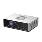 Matrix Audio TS-1 Music Streamer/DAC/Headphone Amplifier with black display screen and silver perforated metal case on white background