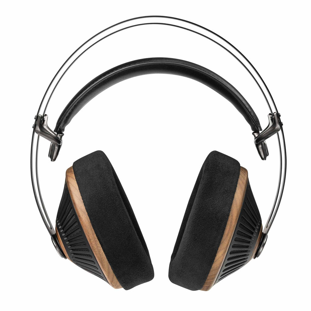 Meze 105 SILVA Dynamic Open-Back Headphones with wooden ear cups and black cushioned headband on white background