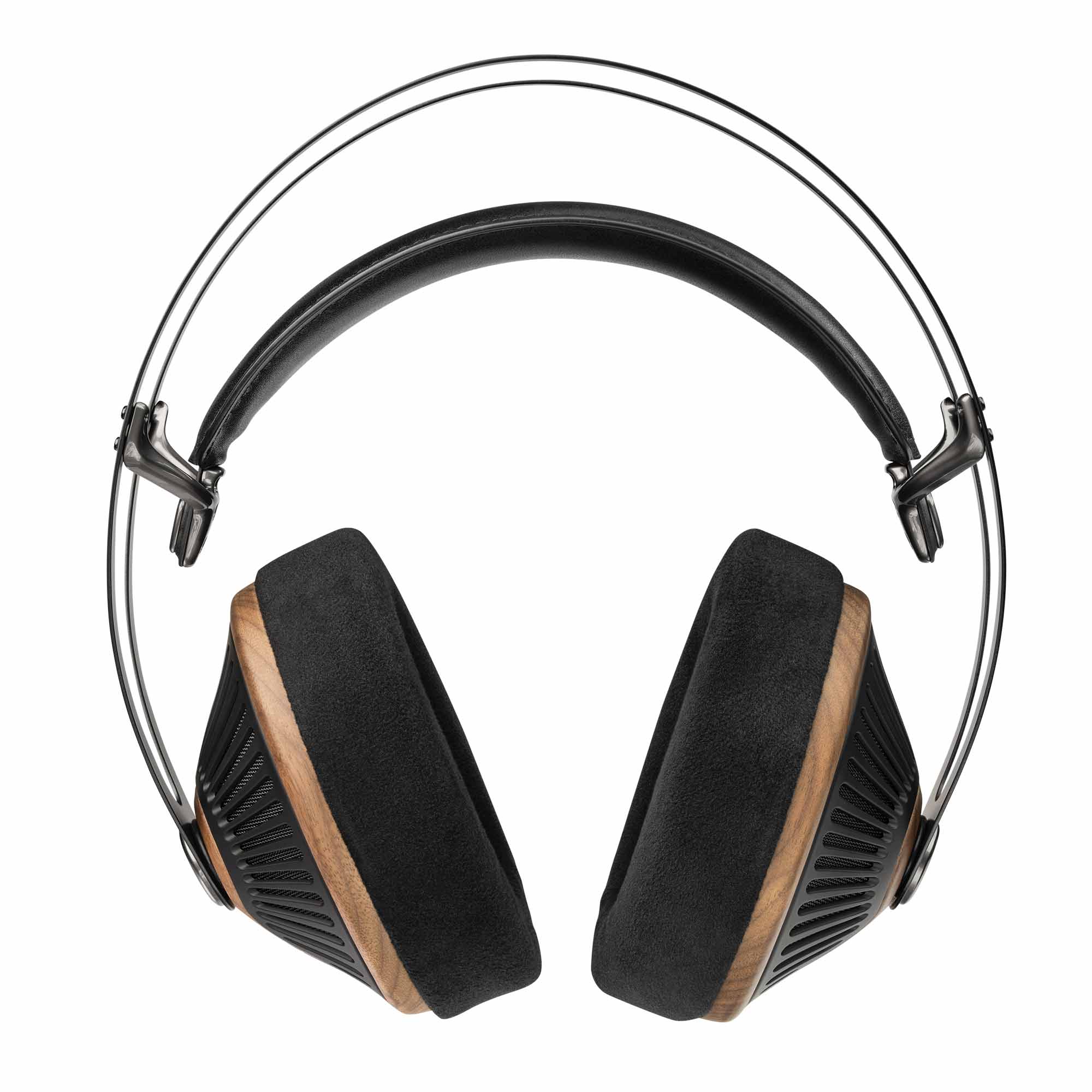 Meze 105 SILVA Dynamic Open-Back Headphones with wooden ear cups and black cushioned headband on white background