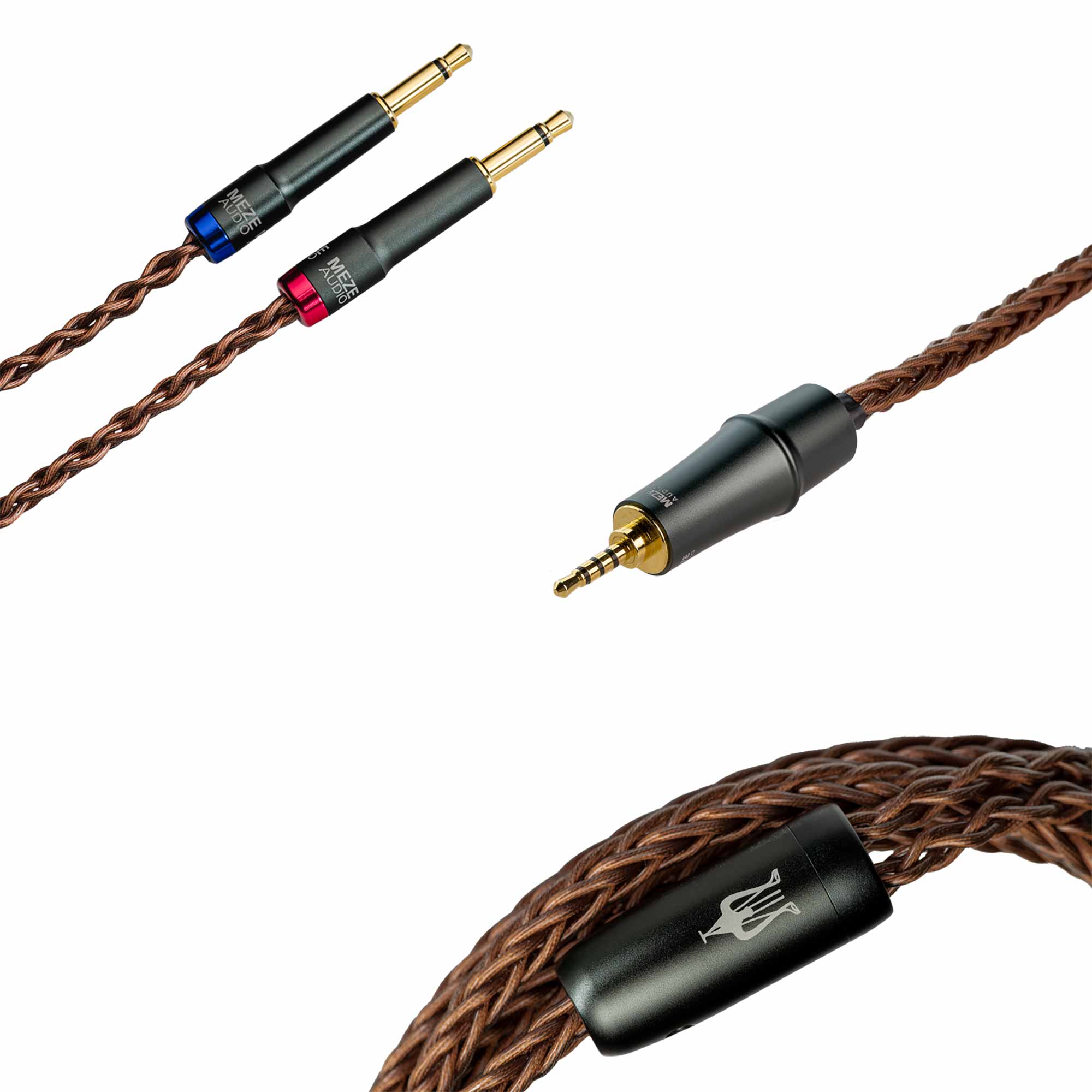Meze 109 Pro/Liric Copper Premium Headphone Cable with braided copper wire and gold-plated connectors on white background