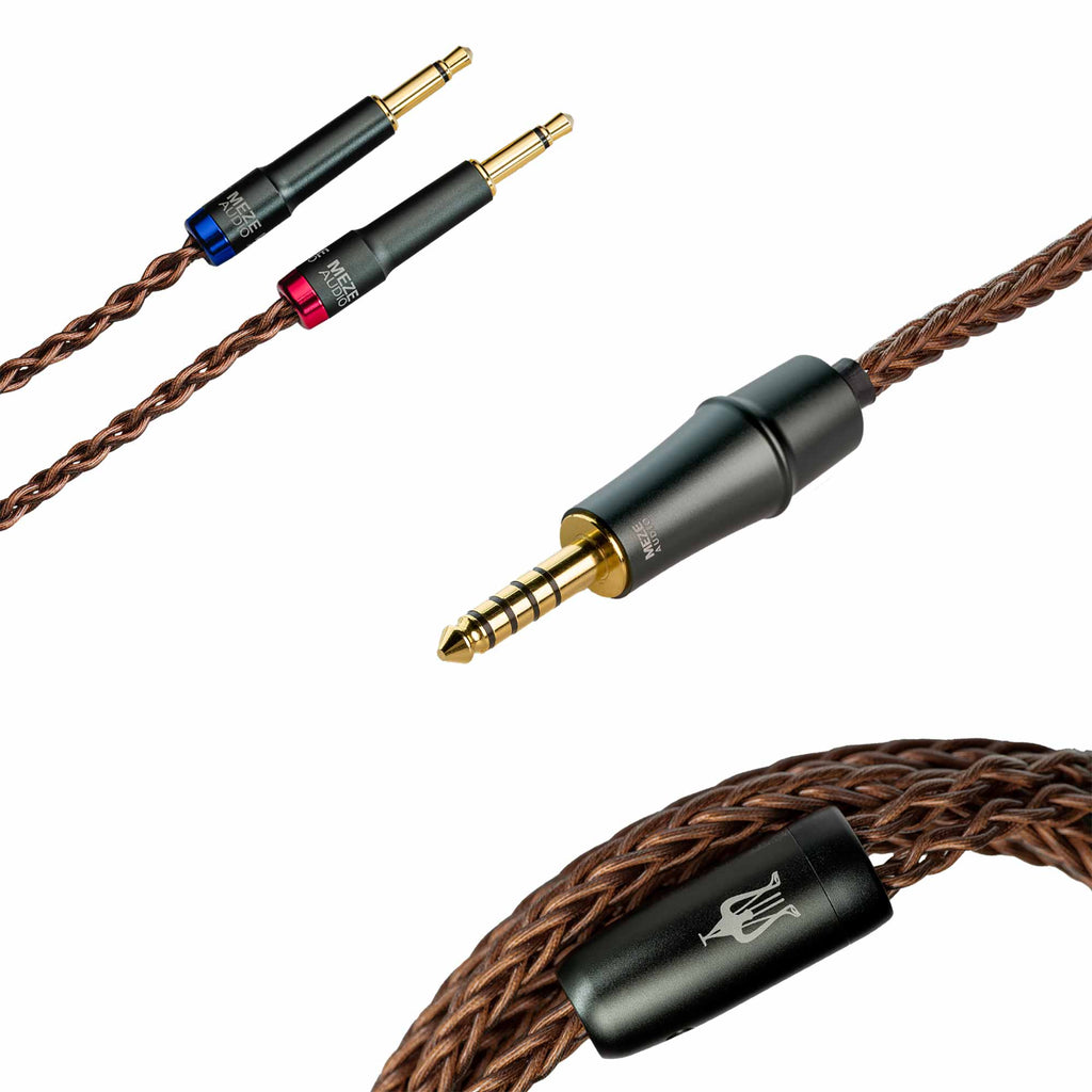 Meze 109 Pro/Liric Copper Premium Headphone Cable with gold connectors and braided copper wire on white background
