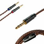 Meze 109 Pro/Liric Copper Premium Headphone Cable with gold 6.3 mm connector and braided copper wire close-up on white background