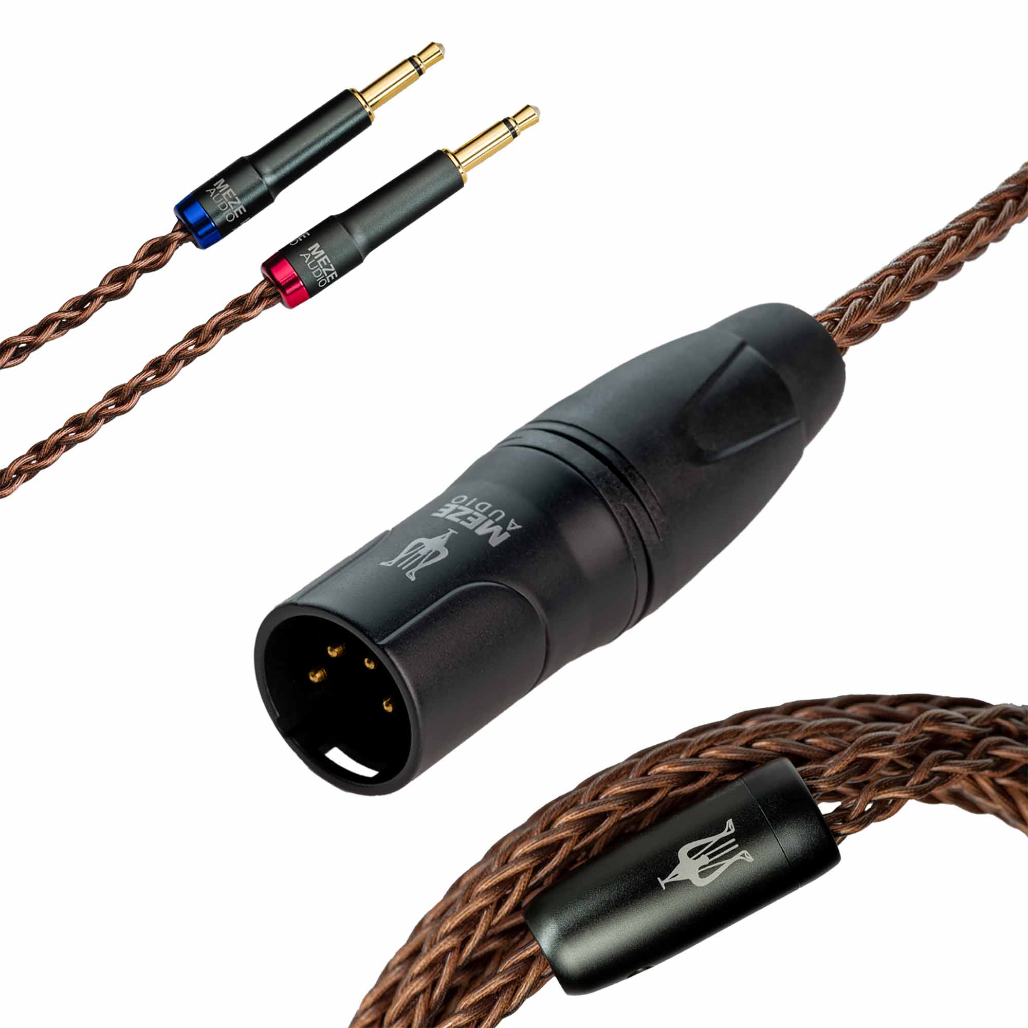 Meze 109 Pro/Liric Copper Premium Headphone Cable with braided copper wire and multiple connector options on white background