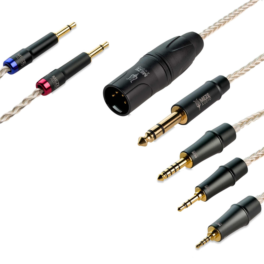Meze 109 Pro/Liric Silver Premium Headphone Cable with five connector options including balanced and standard 4-pin XL plugs