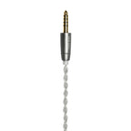 Meze 2-Pin Silver Plated Upgrade Cable for Alba with gold-plated 3.5mm connector and braided silver-plated wire on white background