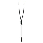 Meze Boom Mic audio splitter cable with dual 3.5mm male connectors and single female jack on white background