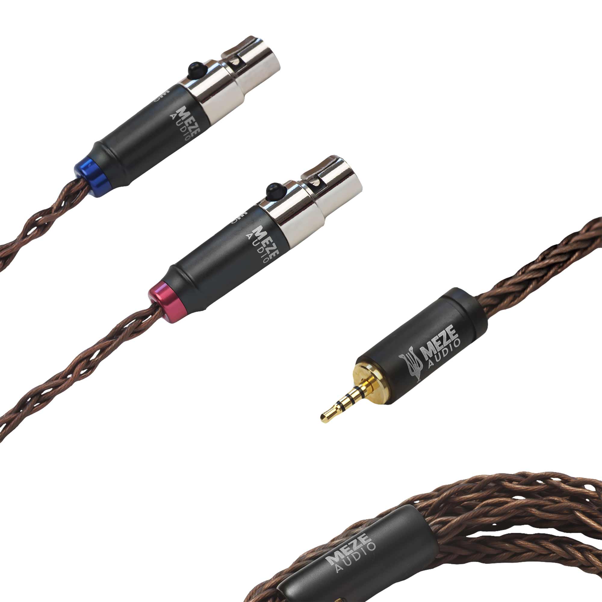 Meze Empyrean/Elite Copper Upgrade Cable with braided copper wire and black connectors on white background