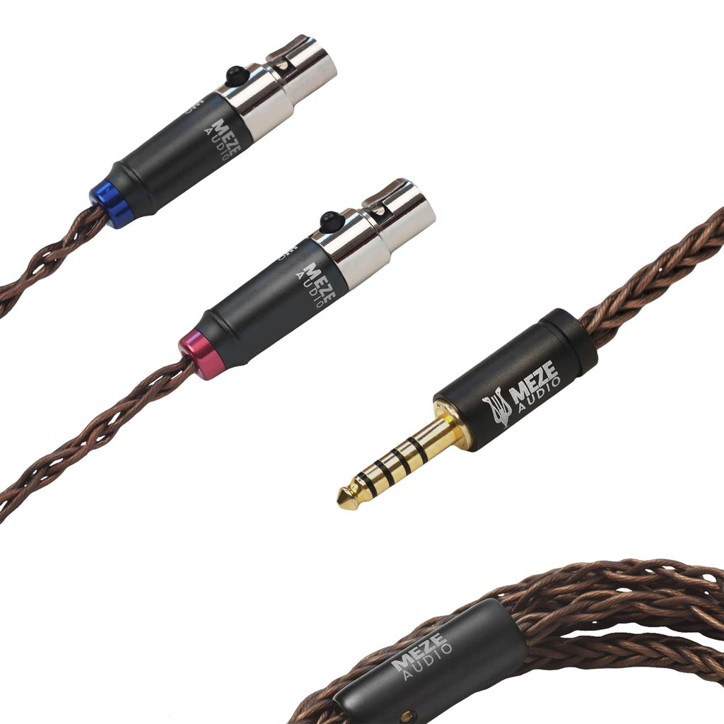 Close-up of Meze Empyrean/Elite Copper Upgrade Cable braided copper wire with black connectors and gold-plated jack