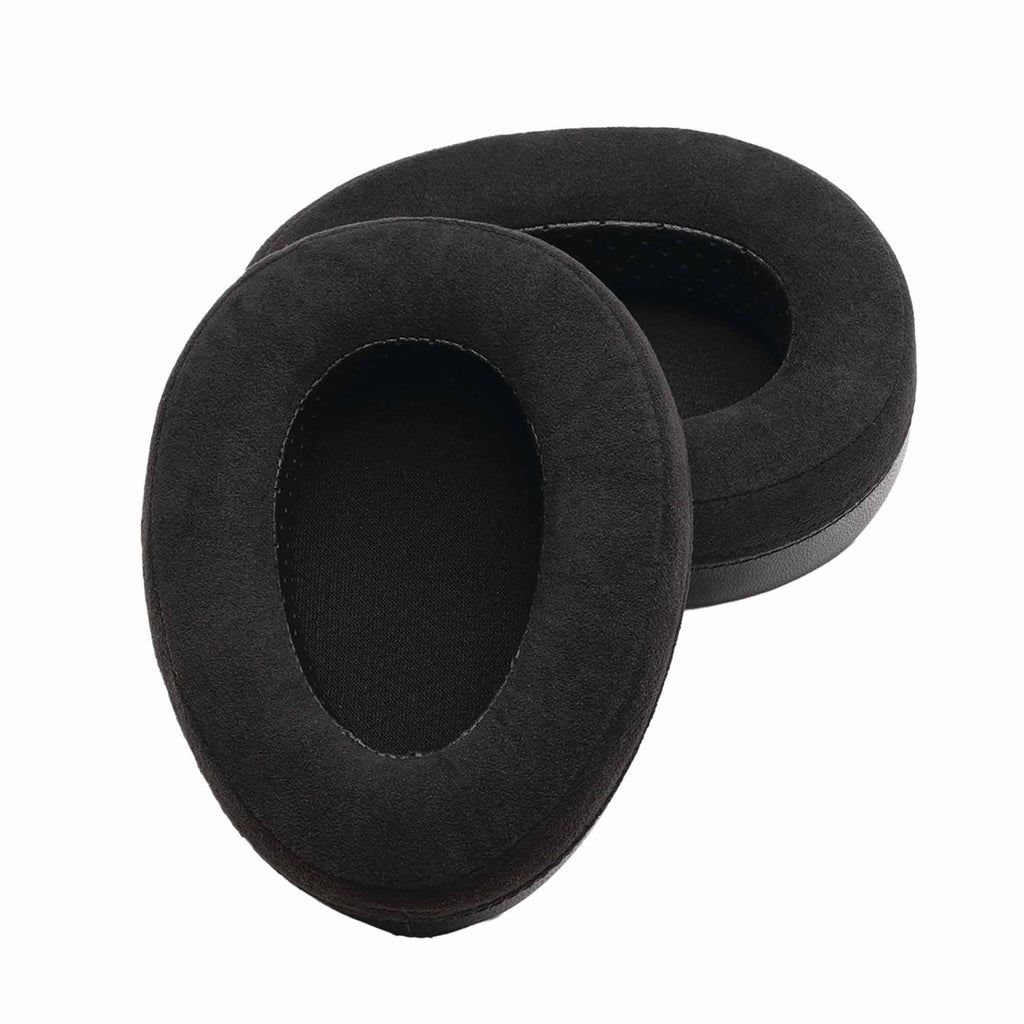 Pair of black Meze Elite / Empyrean Earpads in soft alcantara material for premium headphone replacement and customization