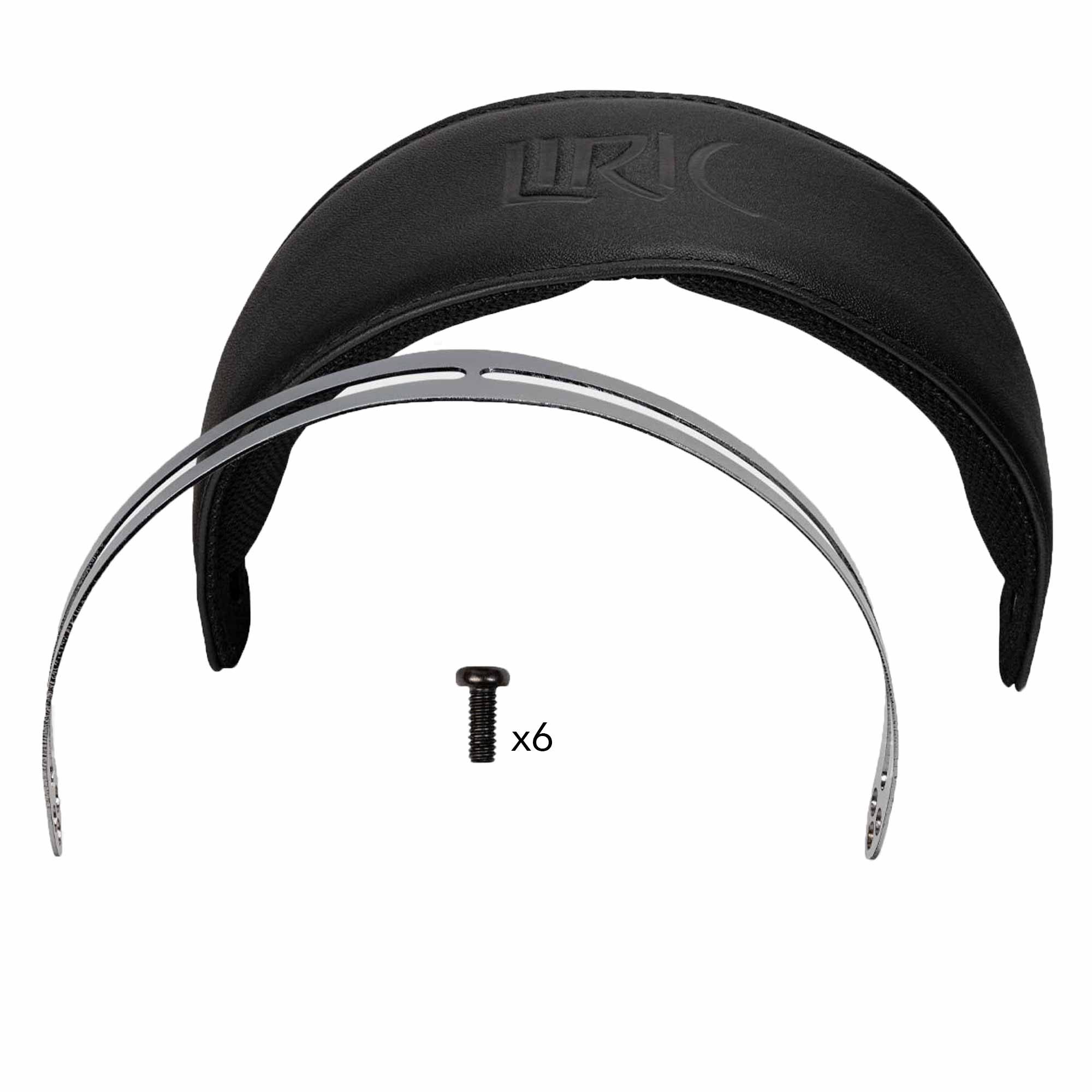Replacement Meze LIRIC Headband kit with leather band, steel spring frame, and six mounting screws isolated on white background