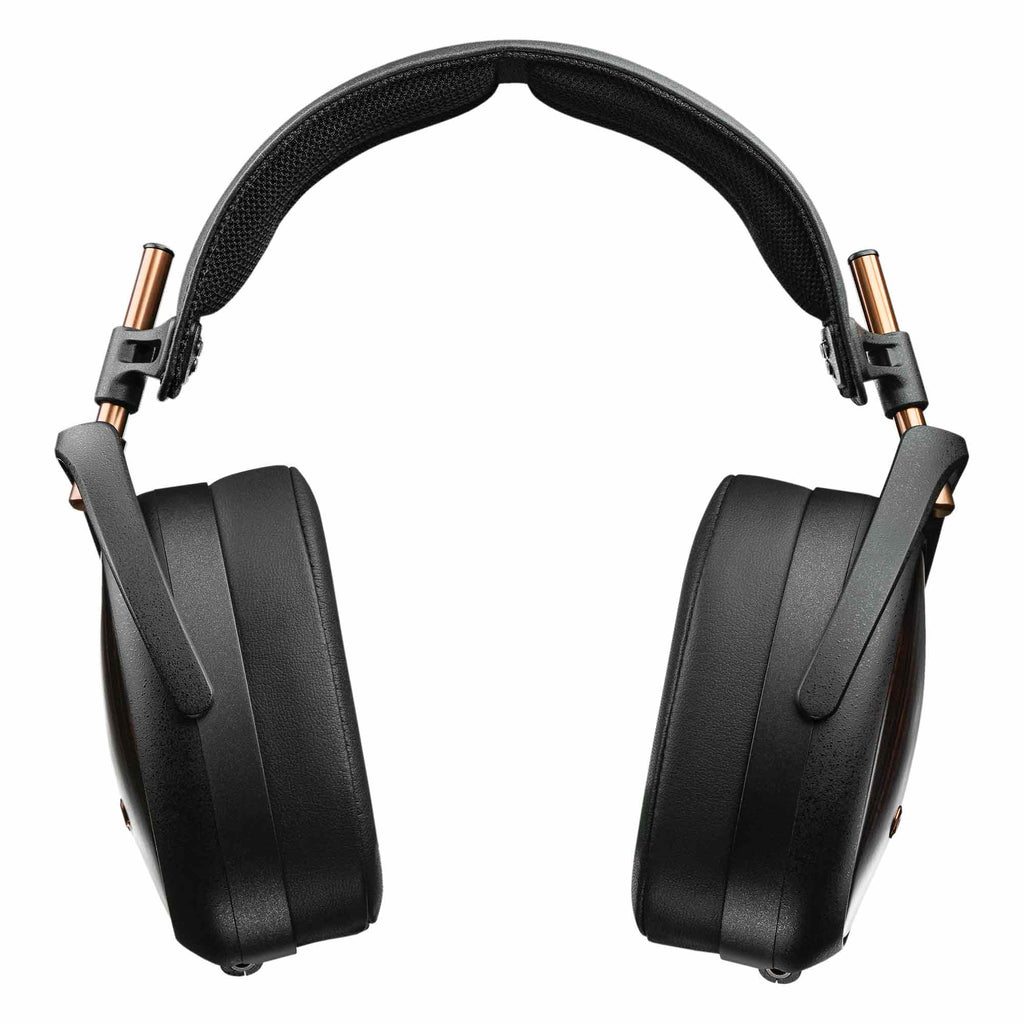 Meze LIRIC II Closed-Back Headphone black wood earcups with padded headband isolated on white background