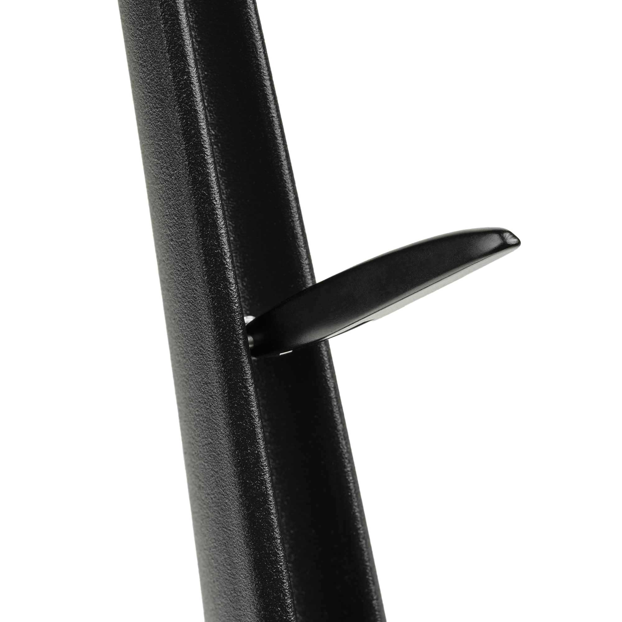 Close-up of the retractable cable hanger on the black Meze Manta Headphone Stand against a white background