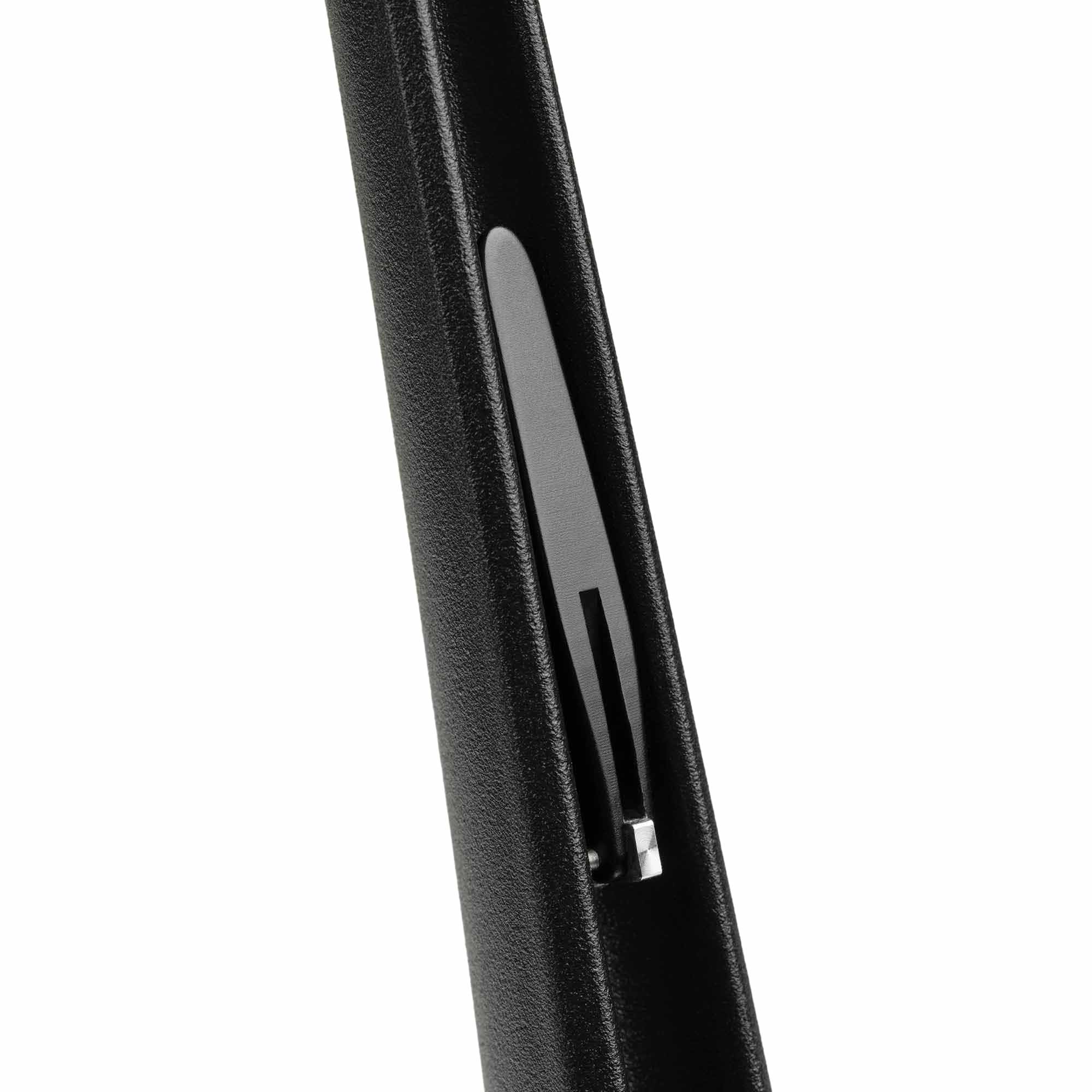 Close-up of the retractable cable hanger detail on the black Meze Manta Headphone Stand with vegan leather texture