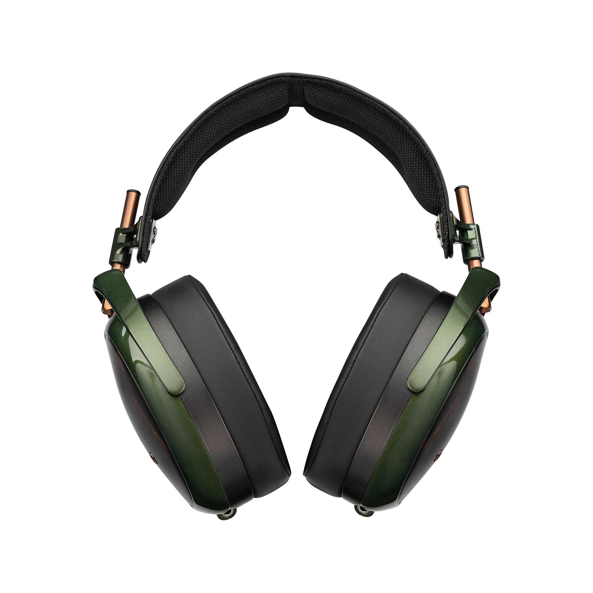 Meze STRADA Closed-Back Dynamic Headphones rear view highlighting green metal frame and black cushioned ear cups