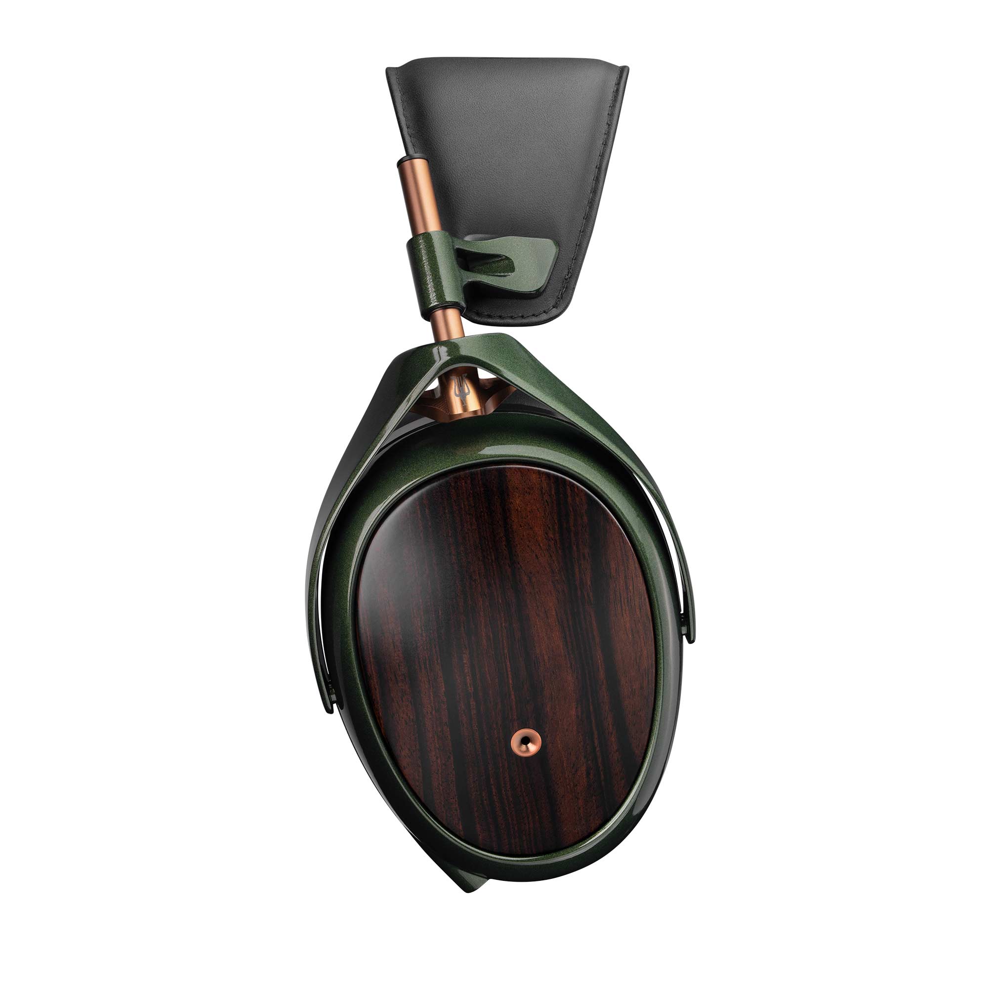 Meze STRADA Closed-Back Dynamic Headphones side view highlighting wood ear cup and green metal frame