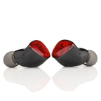 Noble Audio FoKus Amadeus TWS wireless in ear monitors with red and black glossy finish on white background