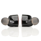 Noble Audio FoKus Amadeus TWS wireless in-ear monitors with black glossy finish and gray ear tips on white background