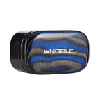 Noble Audio FoKus Prestige Encore TWS charging case with wood grain finish and silver logo on white background