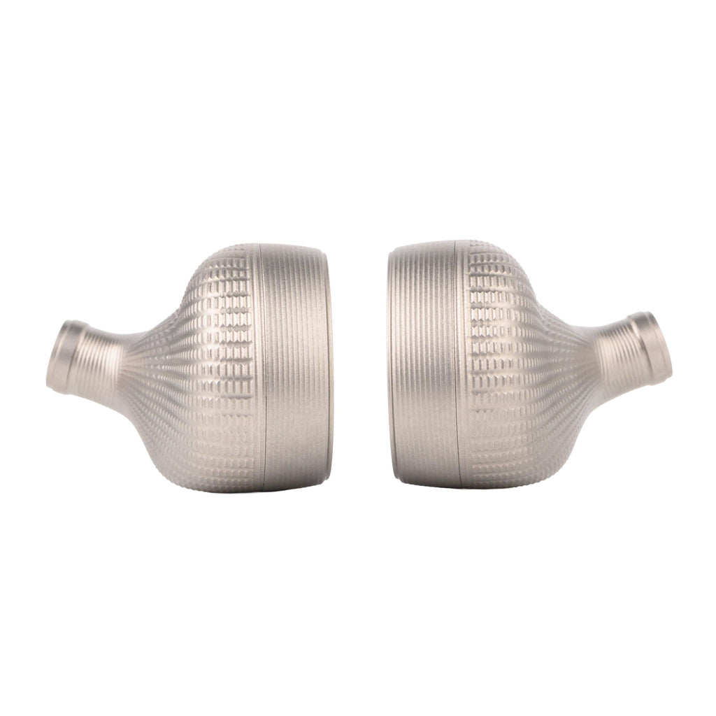 Noble Audio Kronos Flagship IEM left and right earpieces shown from side on white background