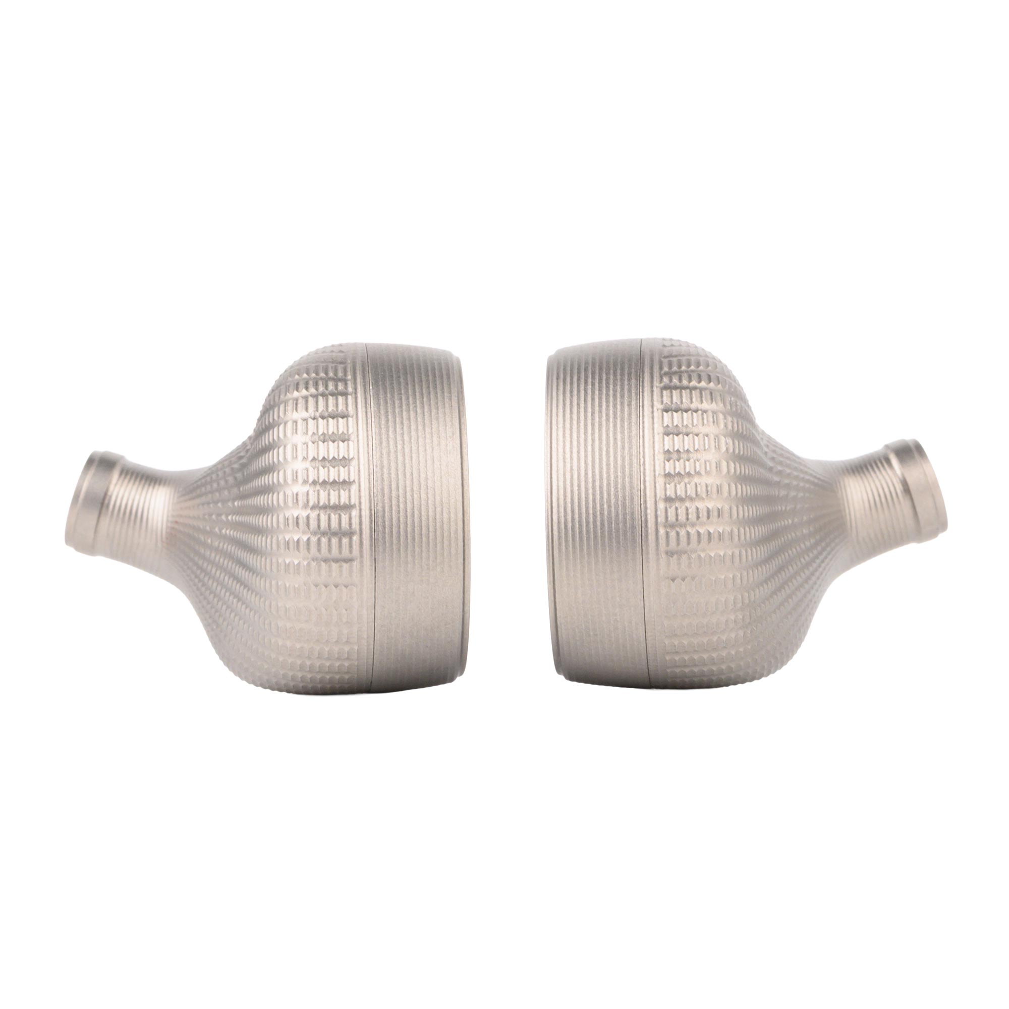 Noble Audio Kronos Flagship IEM left and right earpieces shown from side on white background