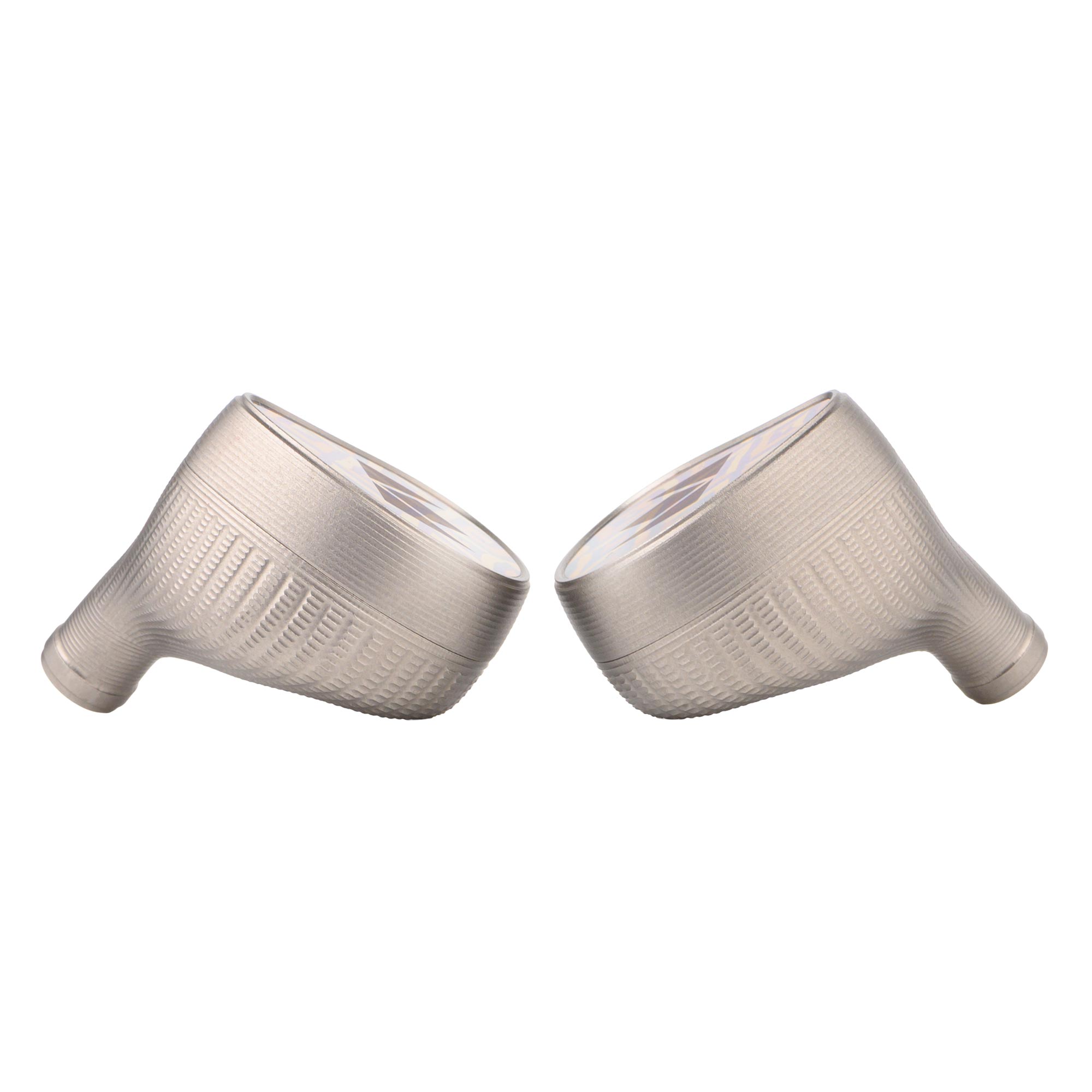 Noble Audio Kronos Flagship IEMs in metallic finish shown from side angle on white background