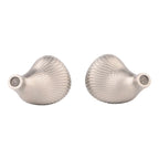 Noble Audio Kronos Flagship IEMs with textured silver metal housings shown from front on white background