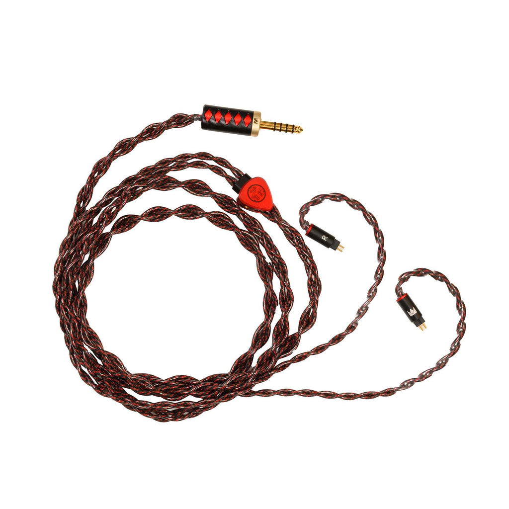 Replacement cable for Noble Audio Shogun IEM with braided red and black design and gold-plated 3.5mm connector