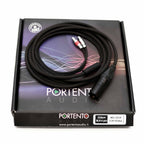 Portento Audio Melodia Premium Upgrade Headphone Cable with braided black jacket and XLR 4 pin connector on product box background