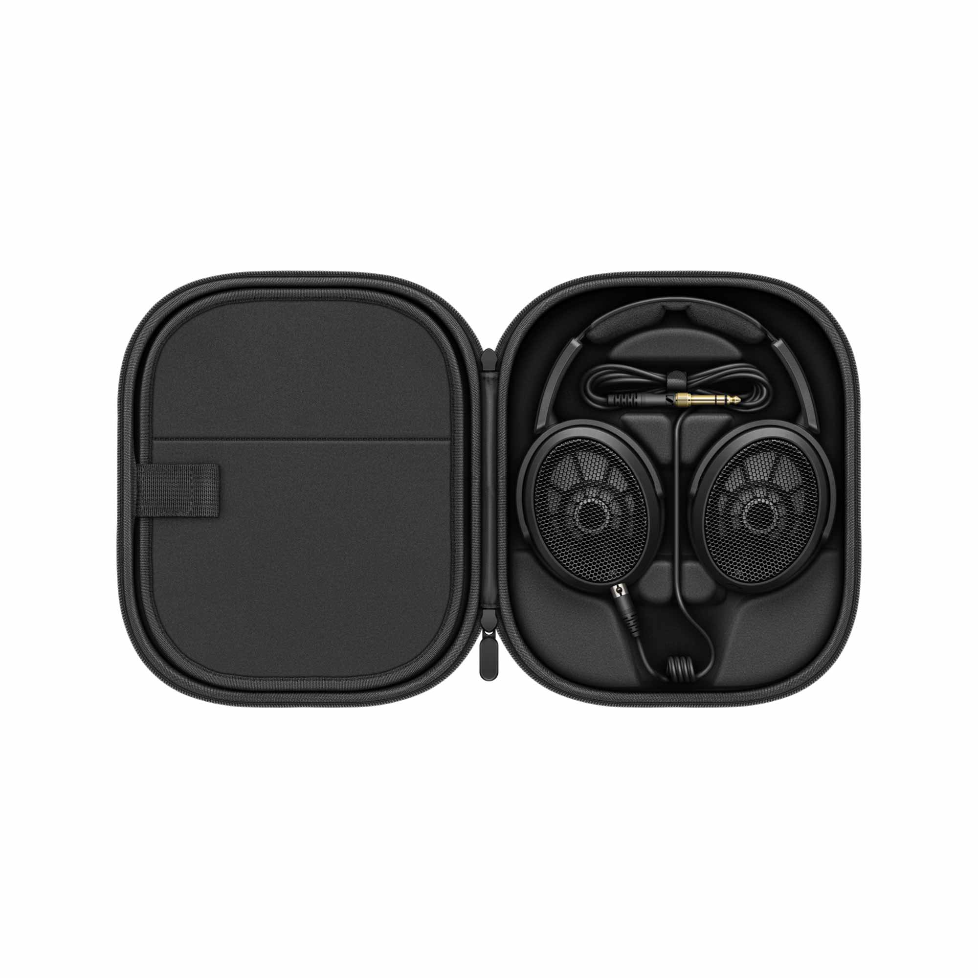 Sennheiser HD490 PRO Plus | Pre-Owned open-back headphones with cable inside black hard carrying case on white background