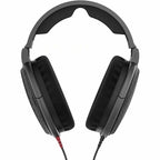 Sennheiser HD600 open-back over-ear headphones with black ear pads and detachable audio cables on white background