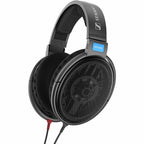 Sennheiser HD600 open-back dynamic headphones with black ear cups and blue branding on white background