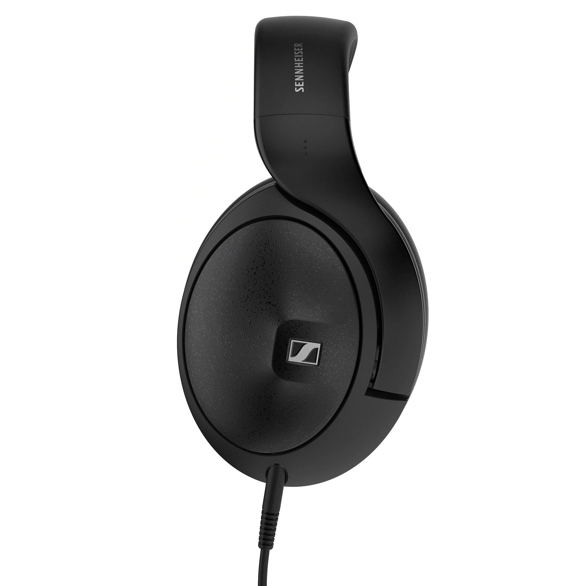 Close-up view of Sennheiser HD620S Closed-Back Dynamic Headphones in black with attached cable on white background