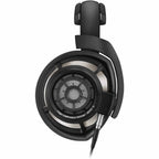 Sennheiser HD800S Reference Headphone showing open back design and visible driver with attached cable on white background