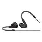 Sennheiser IE200 Audiophile In-Ear Monitors in black with braided cable and ergonomic ear hooks on white background