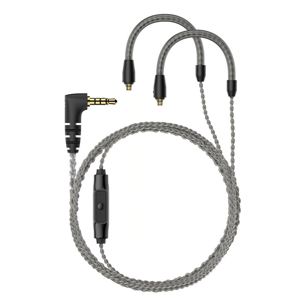 Detachable braided gray cable with 3.5mm jack and inline remote for Sennheiser IE200 Audiophile In-Ear Monitors