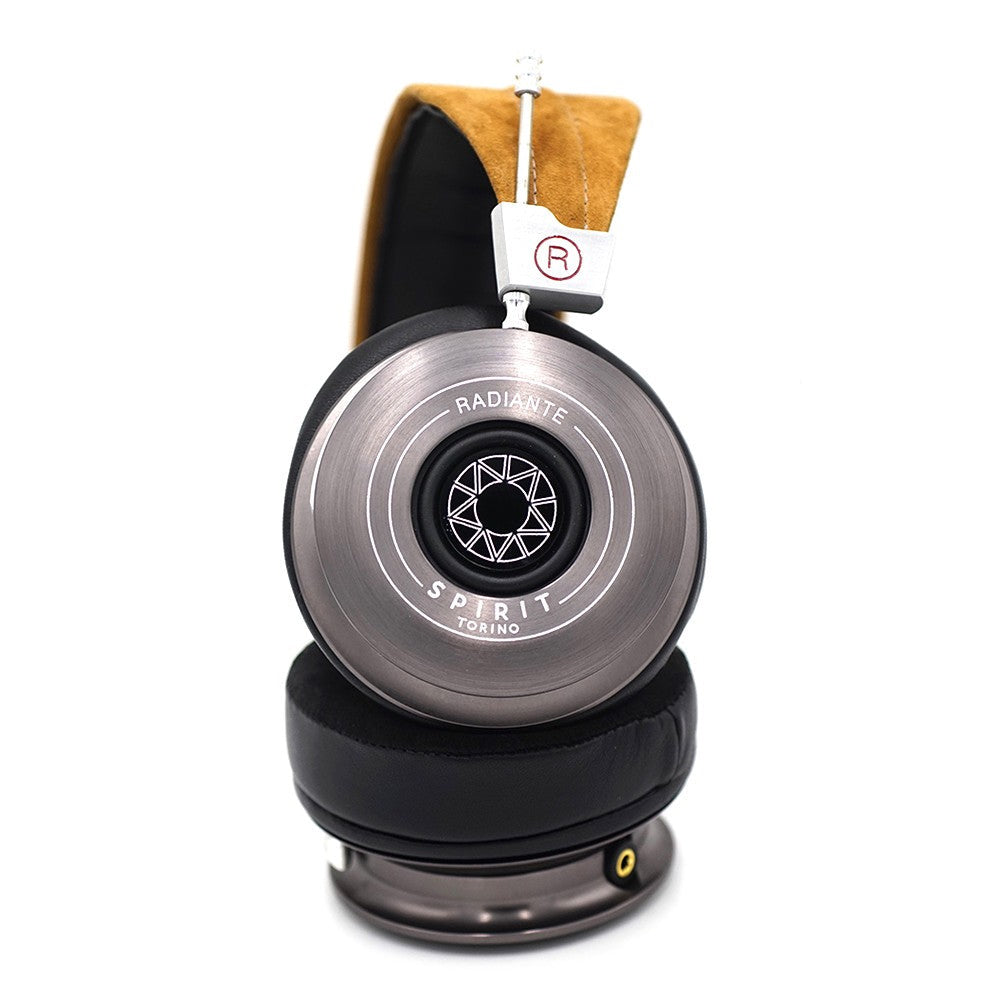 Spirit Torino Radiante Closed-Back (Pre-Owned) headphones with metal ear cups and brown headband on white background
