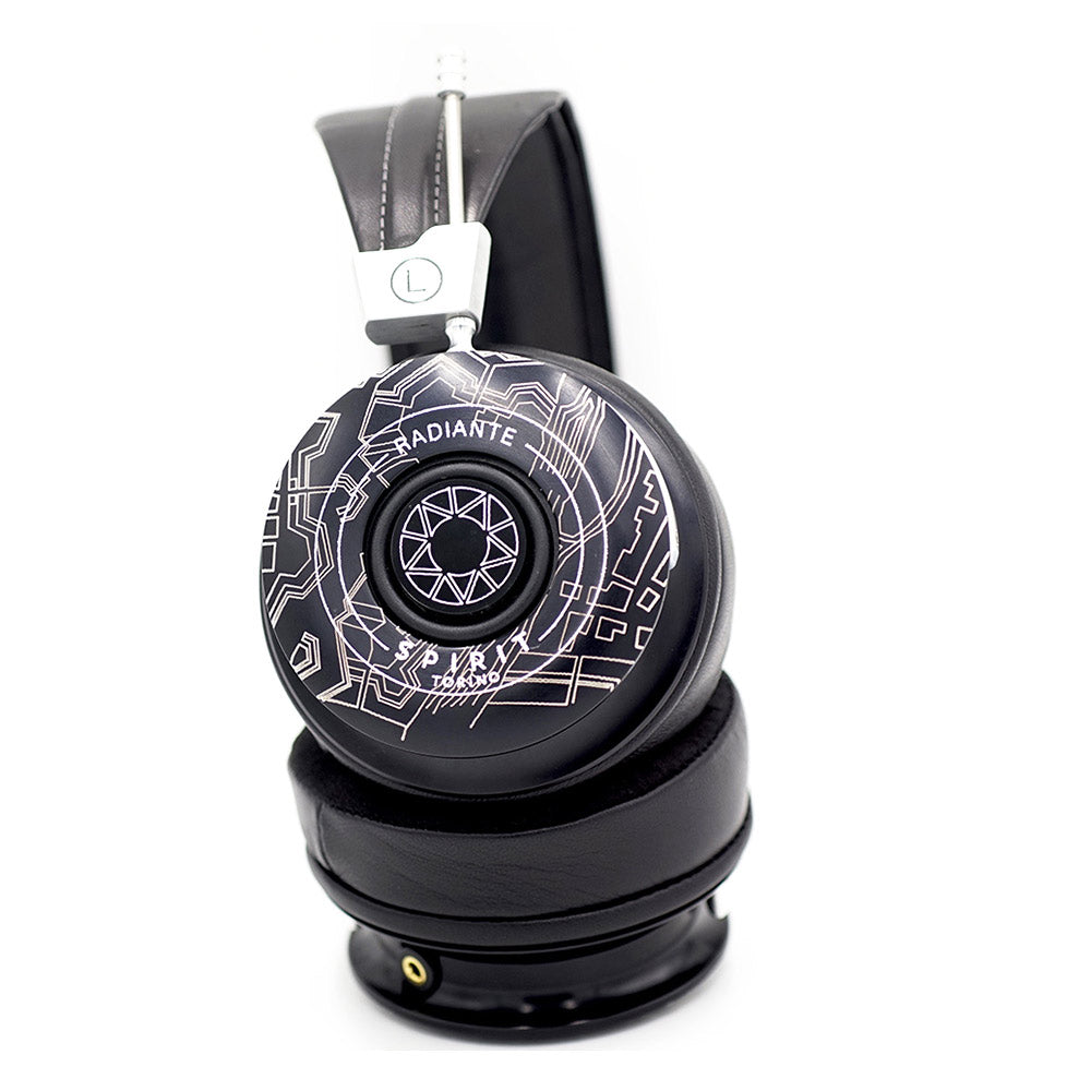Spirit Torino Radiante Closed-Back (Pre-Owned) headphones with geometric design on ear cups and black padded headband on white background