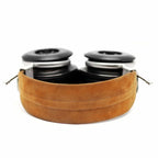 Spirit Torino Titano semi-closed back headphones with brown suede headband and black ear pads on white background