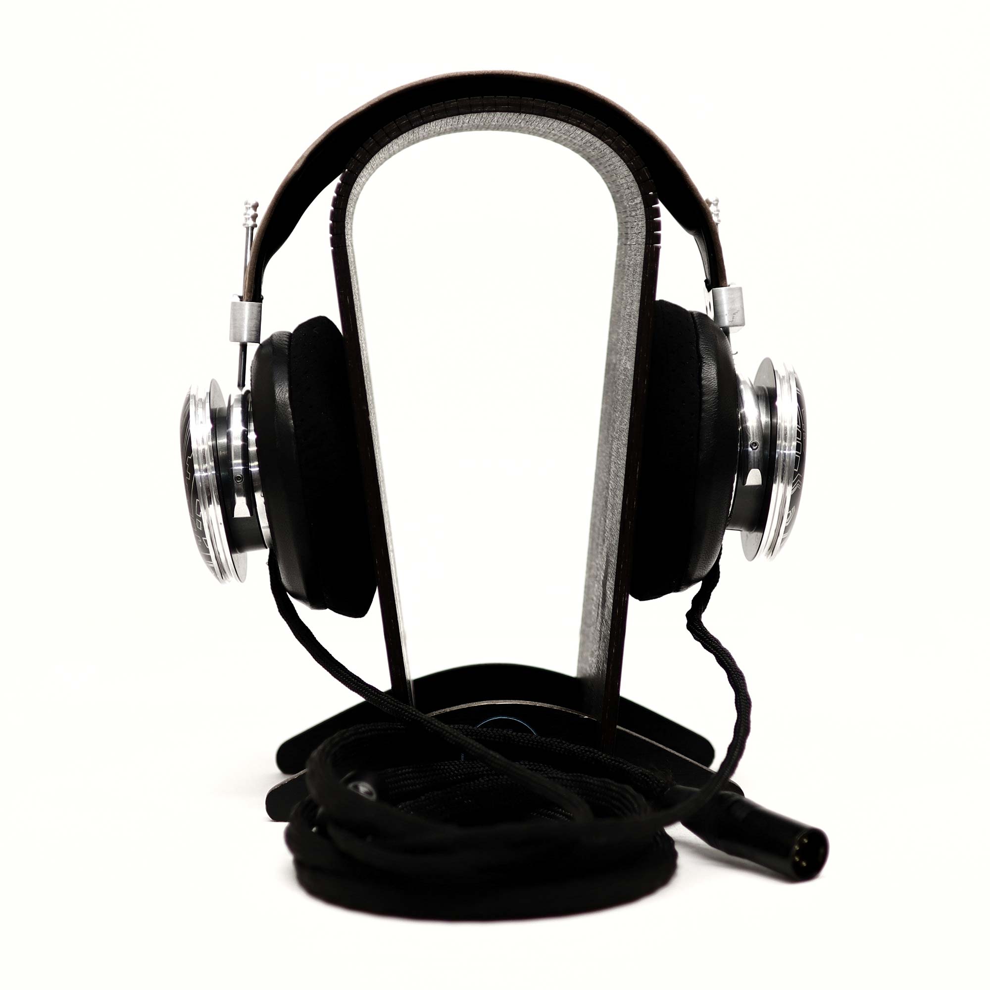 Spirit Torino Twin Pulse 1706 open back headphones with silver ear cups and detachable black cable on white background