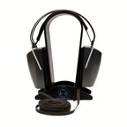 STAX SR-4070 Closed-Back Electrostatic Headphone (Pre-Owned) with black ear cups on headphone stand white background