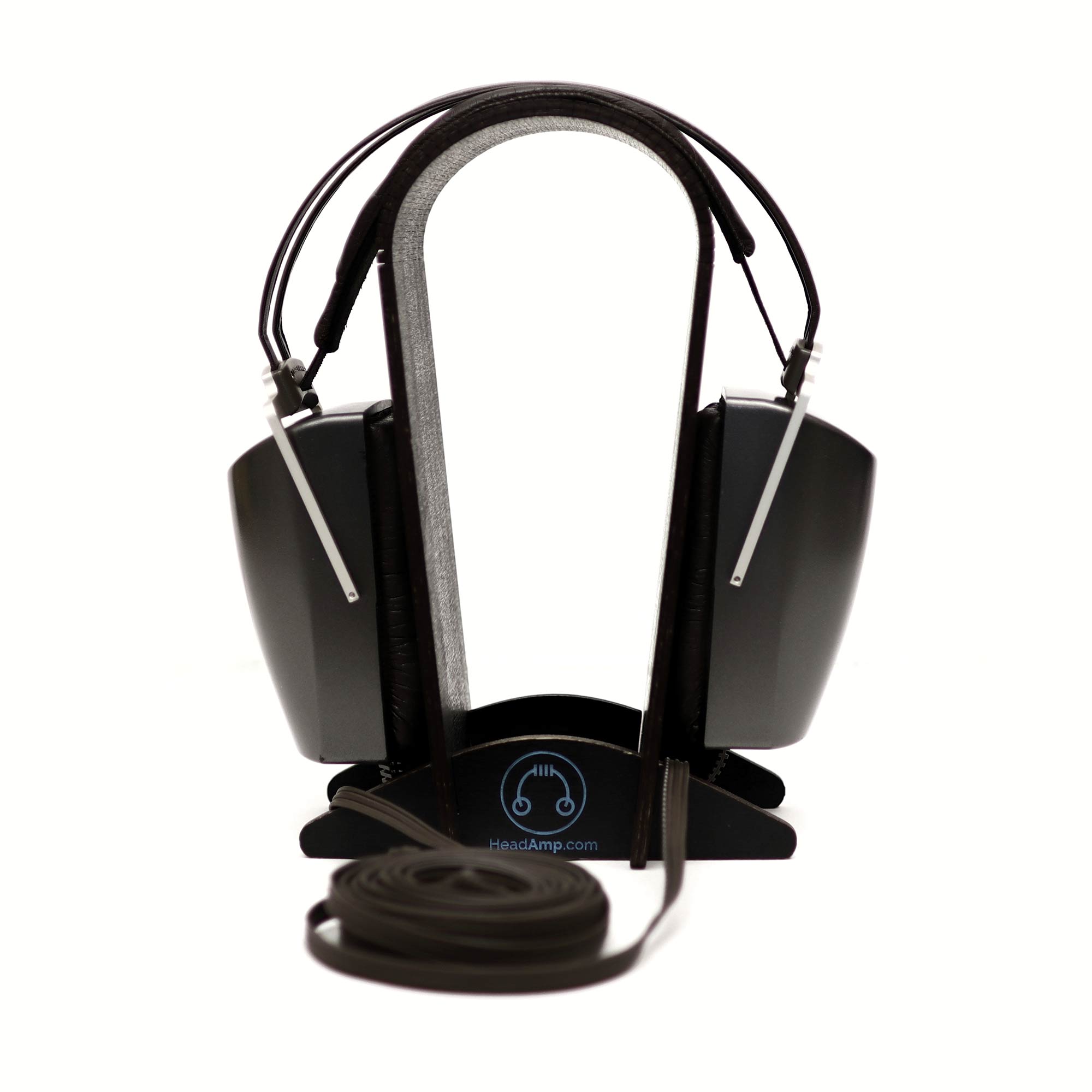 STAX SR-4070 Closed-Back Electrostatic Headphone (Pre-Owned) with black ear cups on headphone stand white background
