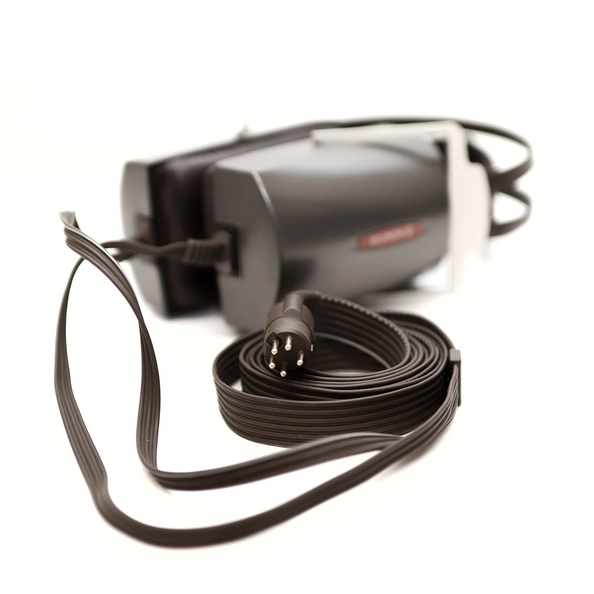 STAX SR-4070 Closed-Back Electrostatic Headphone (Pre-Owned) with coiled multi-pin cable on white background