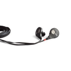 STAX SR-003 mk2 Electrostatic In-Ear Headphones with black design and coiled cable on white background