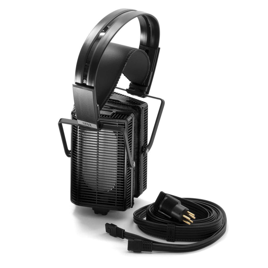 STAX SR-L500 MK2 Electrostatic Headphones with open-back design and removable black cable on white background